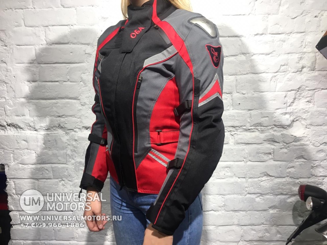 Куртка OSA текстильная черный/красный/серый (женская) (15658761056596)