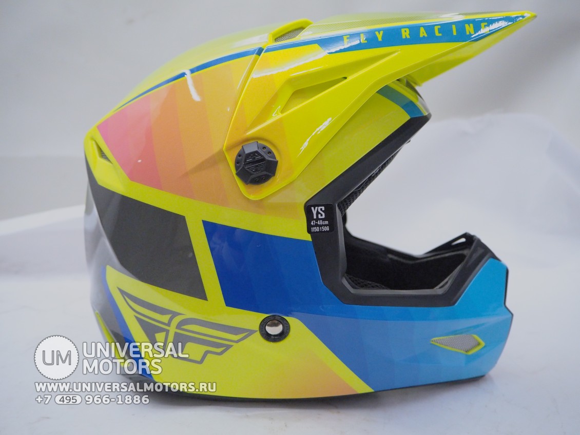 Шлем кроссовый FLY RACING KINETIC Drift детский синий/Hi-Vis желтый/серый (16445745863998)