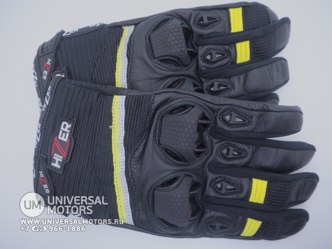 Перчатки мото HIZER AT-4202 (кожа/текстиль) Black/Yellow (16515885513674)