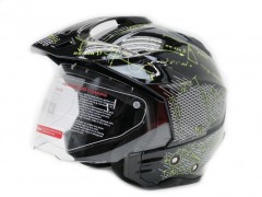 Шлем Cobra открытый со стеклом JK521 чёрно-зелёный