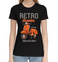 Женская хлопковая футболка Retro Scooter, черная