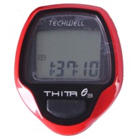 велокомпьютер thita-3 (techwell), проводной, 10 функций, красный