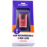 Фонарь велосипедный KAGAMI 3 RED LED, 4 функции, USB CABLE/LI-ON BATTERY- 211R MID