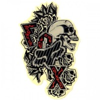 Наклейка Надпись FOX,череп и черные розы (стиль тату) (GPA 5638) большая