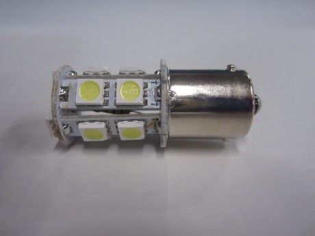 Лампа светодиодная (13 диодов) LED цоколь 1156, S25-SMD5050 1-конт ,белая, стоп,габариты ,зад. ход (15680233470675)