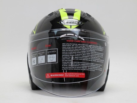 Шлем Cobra открытый со стеклом JK516 чёрный с зелёном (16248735181432)