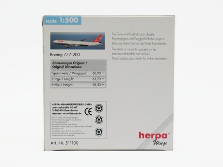 Модель самолёта Herpa Lauda-Air Boeing 777-200 (16342066135887)