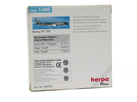 Модель самолёта Herpa City Bird Boeing 767-300 (16347483331563)
