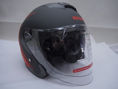 Шлем открытый со стеклом ATAKI JK526 Stripe чёрный/красный матовый (16456989048908)