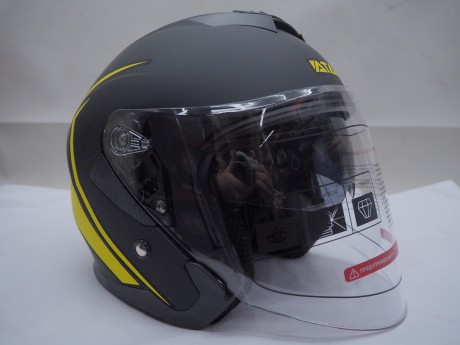 Шлем открытый со стеклом ATAKI JK526 Stripe чёрный/Hi-Vis жёлтый матовый (1645699038289)