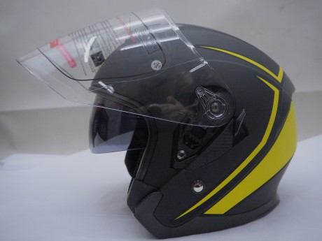 Шлем открытый со стеклом ATAKI JK526 Stripe чёрный/Hi-Vis жёлтый матовый (16456990388853)