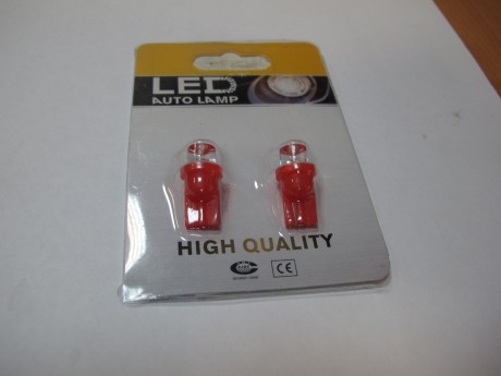 Лампа светодиодная (1 диод) LEDцоколь T10 -W5W,0.1Вт 12v красная, салонное освещ,, номера, приборная