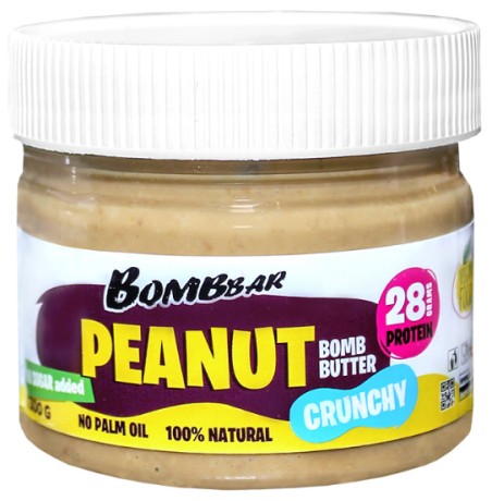Паста арахисовая, натуральная Bombbar Peanut bomb butter (12 шт в уп) 300 г хрустящая