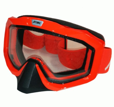 Очки мотокросс/снегоход (двойное стекло) ATAKI HB-811 красные глянцевые