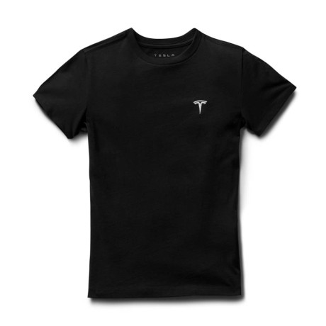 Женская футболка с вышитой эмблемой Tesla черная